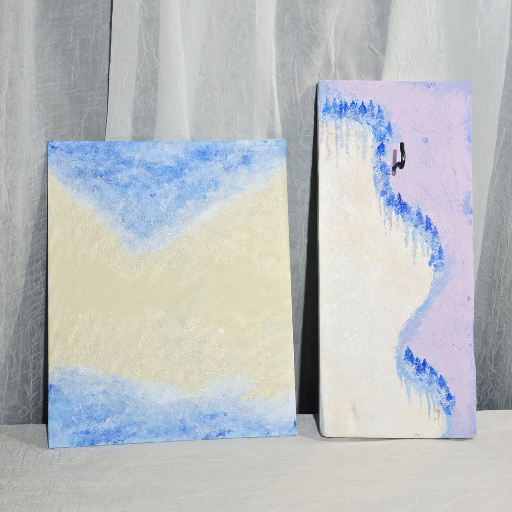 Elegant Blue and Cream Abstract Art Duo